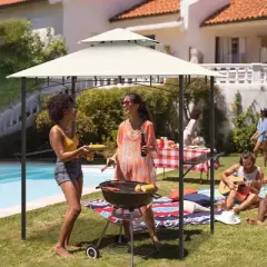 Costway 8' x 5' Grill Gazebo with 2 Shelves 7 Hooks Metal Frame Soft Top Beige/Brown/Gray/Wine