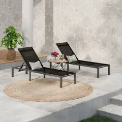 Christopher Knight Home Perlas Outdoor Aluminum Adjustable Chaise Lounge, Black