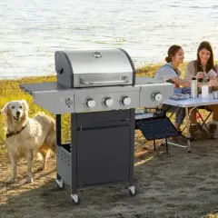 Propane Grill 3 Burner Barbecue Grill Stainless Steel Gas Grill with Side Burner