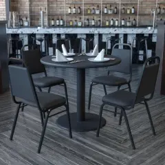 Flash Furniture 36'' Round Laminate Table Set with X-Base and 4 Trapezoidal Back Banquet Chairs