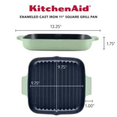 KitchenAid 11" Enameled Cast Iron Square Grill and Roasting Pan - Pistachio: Hand Wash, Electric & Gas Compatible