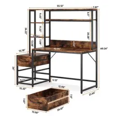 Resenkos Computer Desk, Gaming Desk,60" Tall Computer Desk Writing Table with 2 Drawers and Storage Shelves,Rustic