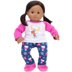 Sophia&rsquo;s Winter Moose Print Pajamas and Slippers for 15" Dolls
