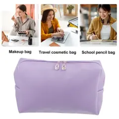 Unique Bargains PU Leather Waterproof Makeup Bag Cosmetic Case Makeup Bag for Women S Size Purple 1 Pcs