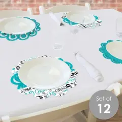 Big Dot of Happiness Teal Grad - Best is Yet to Come - Turquoise Graduation Party Round Table Decorations - Paper Chargers - Place Setting For 12