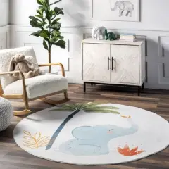 nuLOOM Elain Cheerful Elephant Machine Washable Kids Area Rug