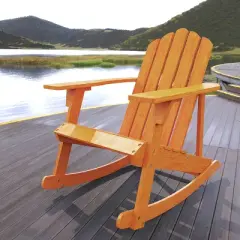 Kiawah Outdoor Patio Classic Acacia Wood Adirondack Rocking Chair -JONATHAN Y