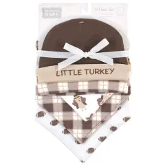 Hudson Baby Infant Boy Cotton Bib and Caps Set 5pk, Boy Turkey, One Size