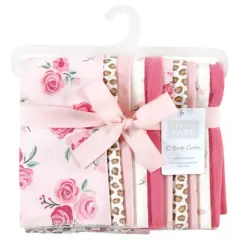 Hudson Baby Infant Girl Cotton Flannel Burp Cloths, Blush Rose, One Size