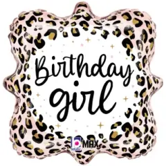 Loonballoon 18 inch SATIN LEOPARD BIRTHDAY GIRL (2 pcs)