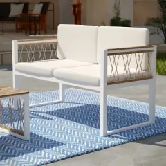 Wallmond Cushioned Outdoor Loveseat/Settee - White with Off-White Cushions - SEI