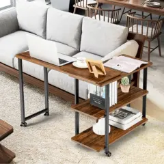 Tangkula Sofa Side Table w/Storage Shelves Mobile End Table Rolling Couch Table Desk for Living Room Bedroom