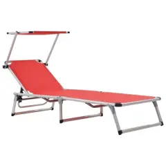 vidaXL Folding Sunlounger with Adjustable Sunroof and Backrest - Lightweight and Portable Aluminum and Textilene Fabric in Striking Red Color