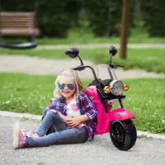 Qaba Electric Motorcycle for Kids, 3 Wheel 6V Battery Powered Motorbike w/ Headlights, Music, Forward & Reverse, Pink