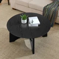 36'' Round Coffee Table, Wooden Coffee Table with Cross Legs, Center Sofa Table, Cocktail Table for Small Spaces, Accent Table for Living Room Office