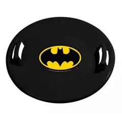 Slippery Racer Downhill Pro Round Heavy-Duty Cold Resistant Batman and Superman Adults and Kids Plastic Saucer Disc Snow Sled Set with Handles, 2 Pack