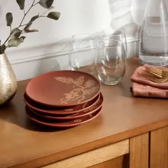 4pk Ceramic App Dining Plates Rust Floral - Threshold&trade;