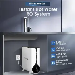 Waterdrop Reverse Osmosis Instant Hot Water RO Filter System, 600 GPD, Tankless, Under Sink, Smart LED Faucet, Extra WD-KJF Replacement Filter