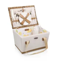 Picnic Time Lemongrove Picnic Basket for 2 Bee and Lemon White with Lemon Pattern