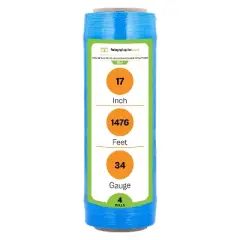 PSBM 4 Rolls 17" x 1476' (34 Gauge) Packing Pre-Stretch Film Hand Shrink Wrap - Blue