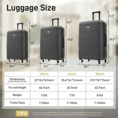 Lyngins 3-Piece Hardshell Luggage Set &ndash; 20" Carry on Luggage, 24" & 28" Spinner Suitcases with Handle Password Lock, 360&deg; Silent Double Wheels