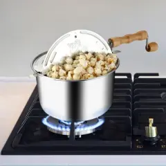 Great Northern Popcorn 6 Quart Aluminum Popcorn Popper with Hand Crank, Vented Lid, and Stir Paddle - Silver