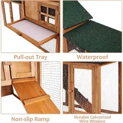 Acekool Chicken Coop with Run, 2-Tier Yellow Wooden Hen House, Large Waterproof Outdoor Poultry Cage, Double Doors, Removable Tray, 82.7''