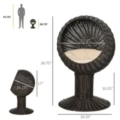 FURNIinspire Rattan Wicker Elevated Cat House Kitty Scratch House Pet Bed W/ Cushion, 17"*15.25"*26.75"