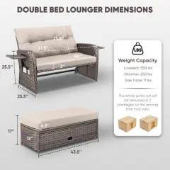 Outdoor Patio Double Lounge Chair with Ottoman