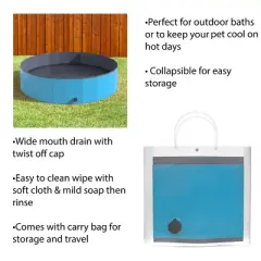 Portable Dog Pool for Large Dogs - Foldable Plastic Bathing Tub with Drain and Carrying Bag for Pets and Backyard Play with Kids by PETMAKER (Blue)
