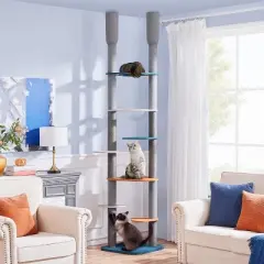 Yaheetech 8-8.6FT Adjustable Floor-to-Ceiling Cat Tree, Blue/Orange