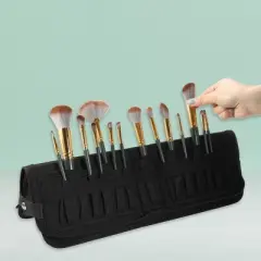 Unique Bargains Foldable Stand-up 29 Pockets Makeup Brush Organizer Black