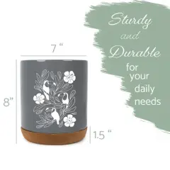 Elanze Designs 8 inch Floral Toucan Large Ceramic Kitchen Utensil Holder Gray and White Crock with Cork Base
