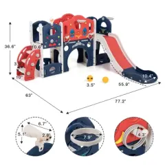 Sandinrayli 9 in 1 Toddler Slide and Climber Playset Indoor Outdoor Playground Kids Slide for Toddler Blue+Red