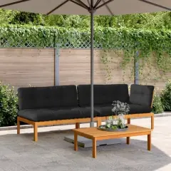 vidaXL Pallet Sofa Set Acacia wood color with black cushions