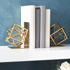 Juvale Decorative Gold Bookends with Square Metal Geometric Design, for Books, Magazines, Journals, Slip-Resistant Pads (5x6x3 in)