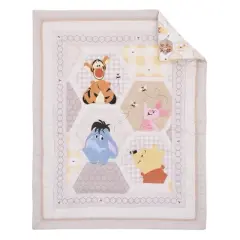 Disney Winnie the Pooh Hugs and Honeycombs Grey, White, and Tan Patchwork with Piglet, Tigger and Eeyore 3 Piece Crib Bedding Set