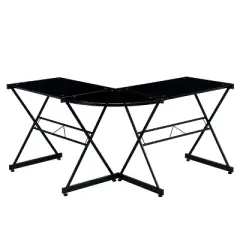 L Shaped Glass Computer Desk Black - Techni Mobili