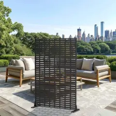 PexFix 72 x 47 Inch Lattice Design Metal Privacy Screen Freestanding Outdoor Divider Panel for Patio Deck Balcony Heavy Duty Base Weatherproof Black