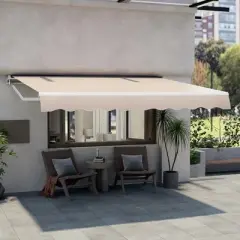 Tangkula Retractable Patio Awning Aluminum Deck Sunshade Shelter Outdoor Beige