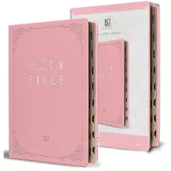 KJV Holy Bible, Giant Print Thinline Large Format, Pink Premium Imitation Leather with Ribbon Marker, Red Letter, and Thumb Index - by  Origin