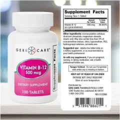 Geri Care Vitamin B-12 500mcg Tablets, 100 Count