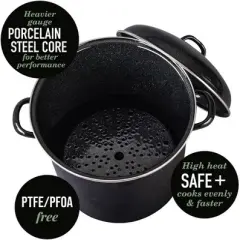 Granite Ware 15 QT. Heavy Gauge Seafood/Tamale Steamer Pot with Lid & Trivet Speckled Black, Stainless Steel Rim