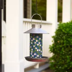 Smart Solar Adelie Mosaic Glass Solar Bird Feeder - Pewter