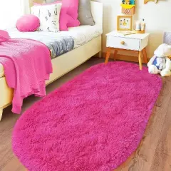 LOVEVOOK Fluffy Runner Rug for Bedroom, Shag Oval Rug for Bedside, Living Room Dorm Home Decor 2.6x5.3 Feet