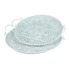 Essential Decor & Beyond 2-Piece Set White Oval Metal Decorative Trays With Handle