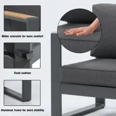 Aoodor Outdoor Aluminum 2 Seater Sofa Chair, Deep Seating Conversation Set Outdoor Loveseat Sofa Furniture Set