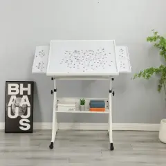 Gulches 1500 Pieces Jigsaw Puzzle Metal Table White with 4 Trays Adjustable Height Angle Wooden Cover 4 Universal Wheels