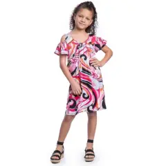 24seven Comfort Apparel Girls Pink Cold Shoulder Knee Length Dress