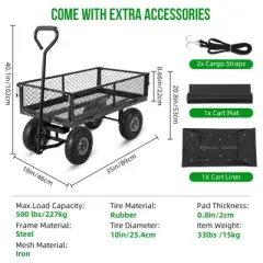 Steel Garden Cart, 440 Lbs Heavy Duty Utility Wagon Cart with Wheels, Removable Liner, Pullable Mesh Yard Cart